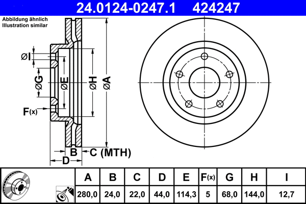 24.0124-0247.1 ATE Тормозной диск (фото 1)