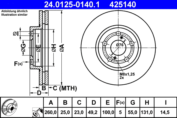 24.0125-0140.1 ATE Тормозной диск (фото 1)