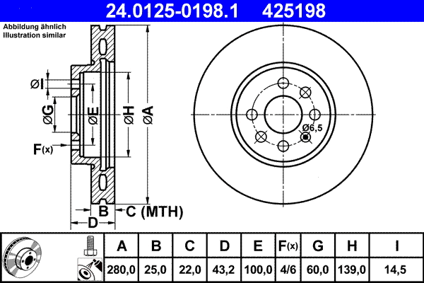 24.0125-0198.1 ATE Тормозной диск (фото 1)