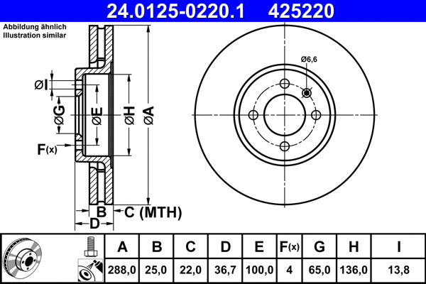 24.0125-0220.1 ATE Тормозной диск (фото 1)