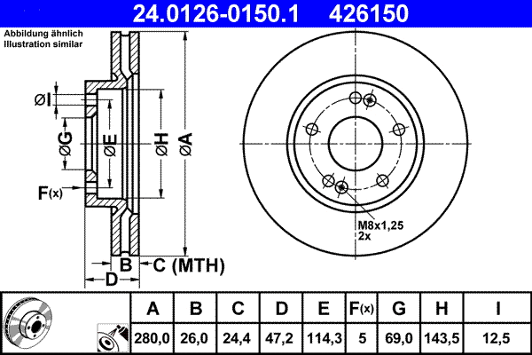 24.0126-0150.1 ATE Тормозной диск (фото 1)