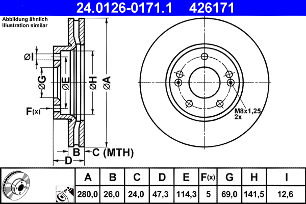 24.0126-0171.1 ATE Тормозной диск (фото 1)