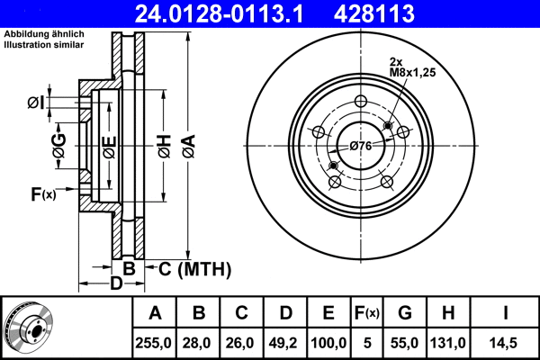 24.0128-0113.1 ATE Тормозной диск (фото 1)