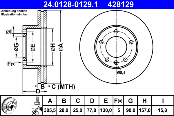24.0128-0129.1 ATE Тормозной диск (фото 1)