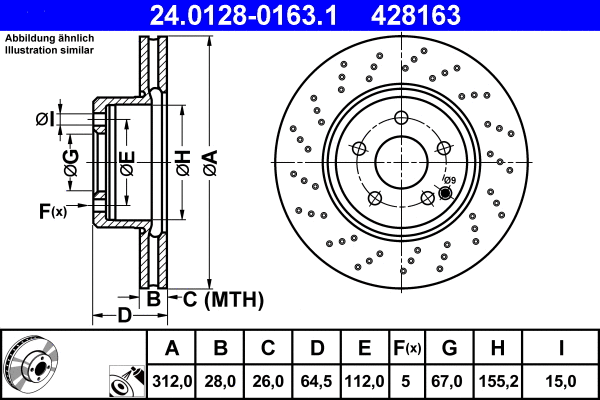 24.0128-0163.1 ATE Тормозной диск (фото 1)