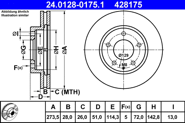 24.0128-0175.1 ATE Тормозной диск (фото 1)