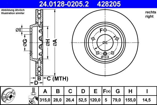 24.0128-0205.2 ATE Тормозной диск (фото 1)