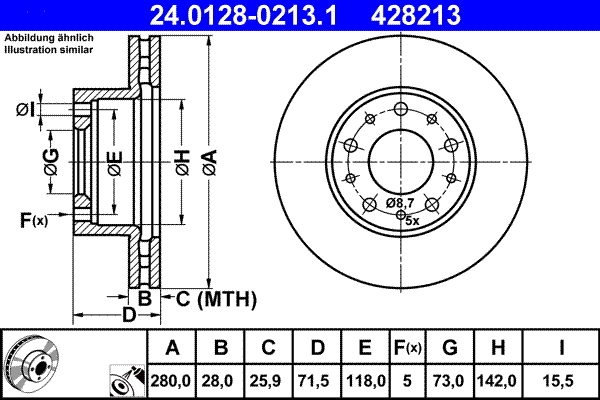 24.0128-0213.1 ATE Тормозной диск (фото 1)