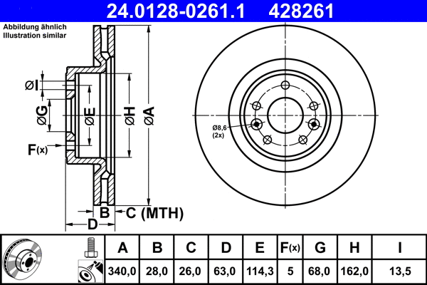 24.0128-0261.1 ATE Тормозной диск (фото 1)