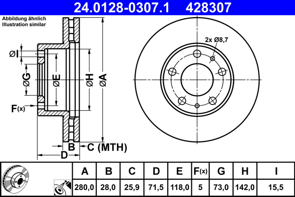 24.0128-0307.1 ATE Тормозной диск (фото 1)
