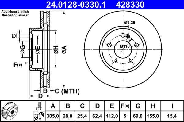 24.0128-0330.1 ATE Тормозной диск (фото 1)