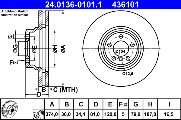 24.0136-0101.1 ATE Тормозной диск (фото 1)