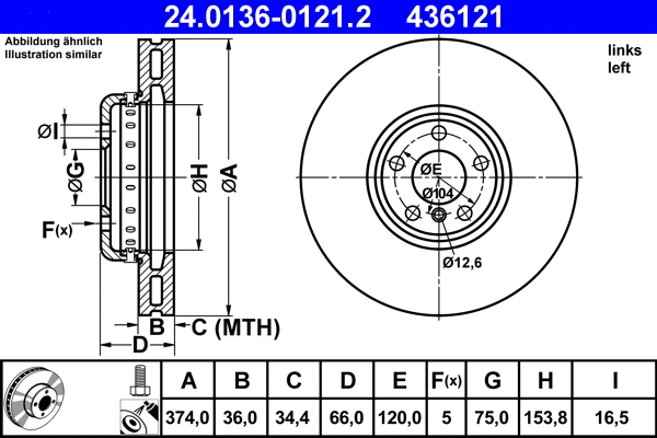 24.0136-0121.2 ATE Тормозной диск (фото 1)