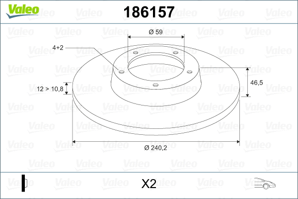 186157 VALEO Тормозной диск (фото 2)