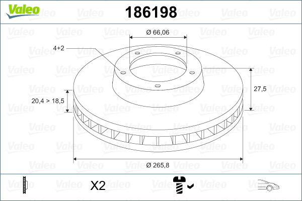 186198 VALEO Тормозной диск (фото 2)