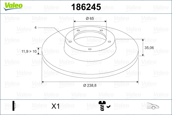 186245 VALEO Тормозной диск (фото 2)