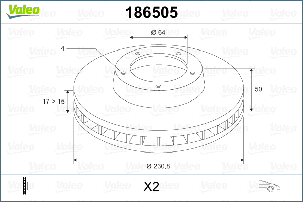 186505 VALEO Тормозной диск (фото 2)