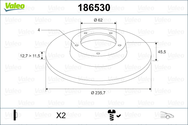 186530 VALEO Тормозной диск (фото 2)