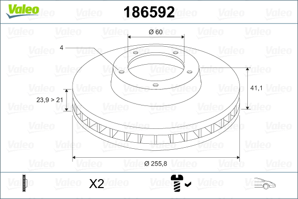 186592 VALEO Тормозной диск (фото 2)