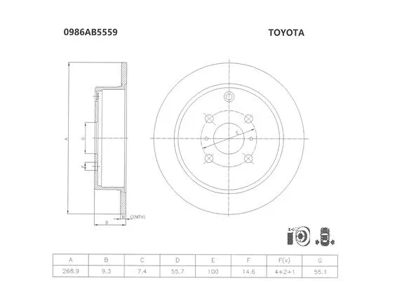 0 986 AB5 559 BOSCH Тормозной диск (фото 1)