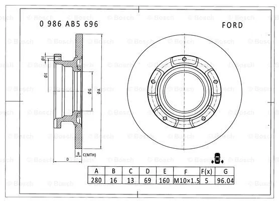 0 986 AB5 696 BOSCH Тормозной диск (фото 1)