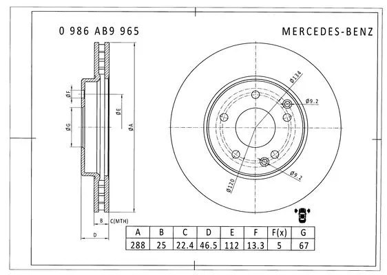 0 986 AB9 965 BOSCH Тормозной диск (фото 1)