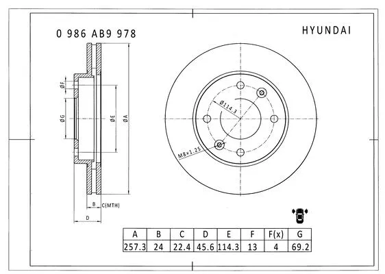 0 986 AB9 978 BOSCH Тормозной диск (фото 1)