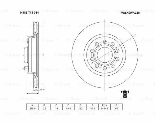 0 986 T15 034 BOSCH Тормозной диск (фото 1)