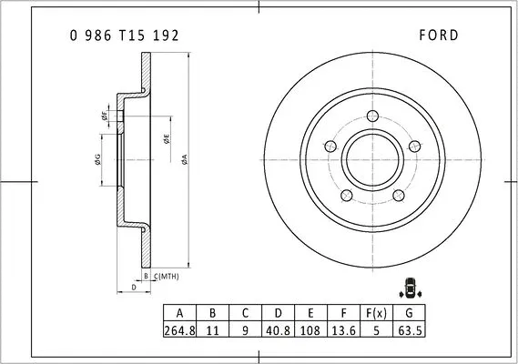 0 986 T15 192 BOSCH Тормозной диск (фото 1)