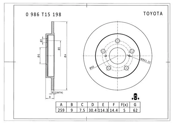 0 986 T15 198 BOSCH Тормозной диск (фото 1)