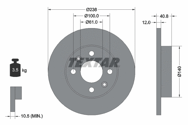 92036103 TEXTAR Тормозной диск (фото 1)