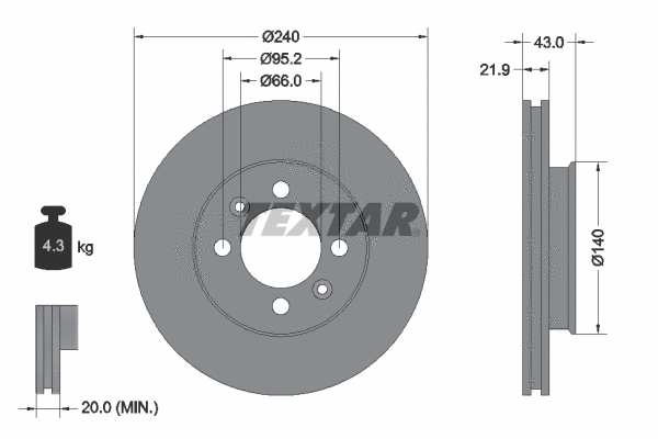 92044500 TEXTAR Тормозной диск (фото 1)