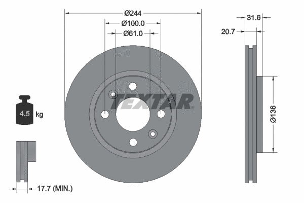 92049500 TEXTAR Тормозной диск (фото 1)