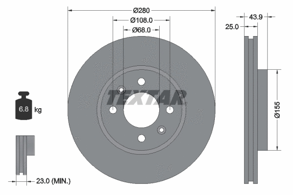 92053800 TEXTAR Тормозной диск (фото 1)