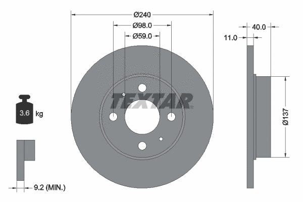 92061103 TEXTAR Тормозной диск (фото 1)