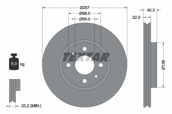 92069603 TEXTAR Тормозной диск (фото 1)