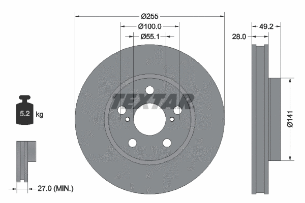 92077500 TEXTAR Тормозной диск (фото 1)