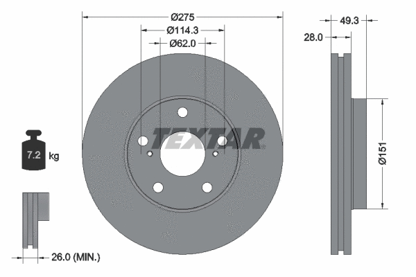 92077703 TEXTAR Тормозной диск (фото 1)