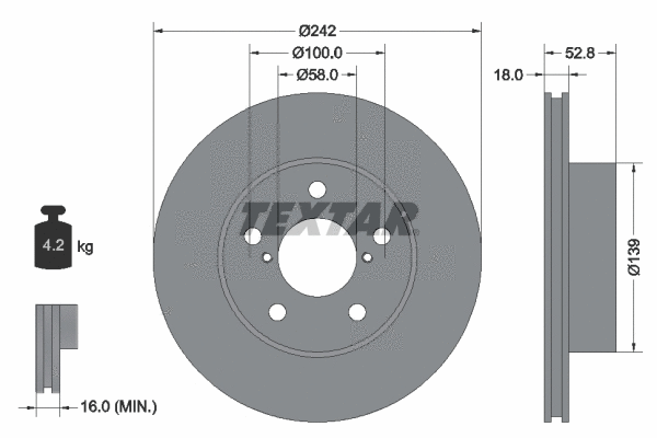 92081800 TEXTAR Тормозной диск (фото 1)
