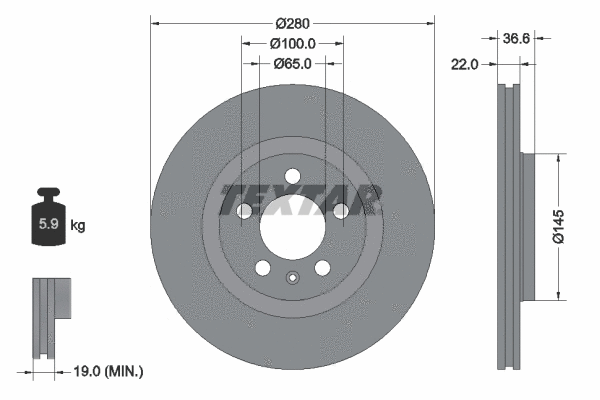 92082303 TEXTAR Тормозной диск (фото 1)