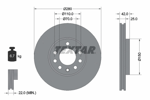 92091900 TEXTAR Тормозной диск (фото 1)