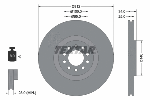 92098500 TEXTAR Тормозной диск (фото 1)