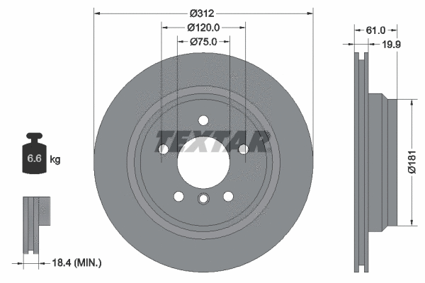 92098800 TEXTAR Тормозной диск (фото 1)