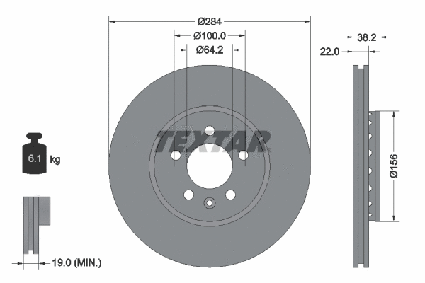 92103400 TEXTAR Тормозной диск (фото 1)