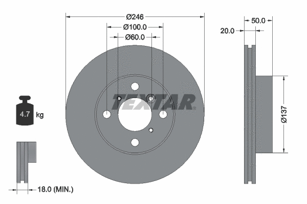 92104500 TEXTAR Тормозной диск (фото 1)