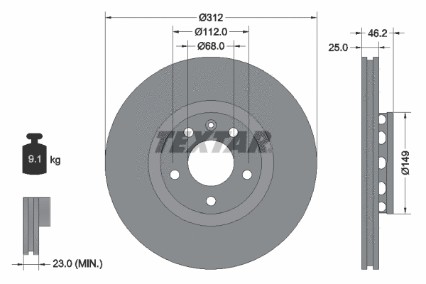 92106100 TEXTAR Тормозной диск (фото 1)