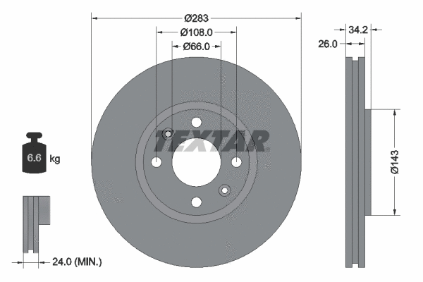 92111603 TEXTAR Тормозной диск (фото 1)