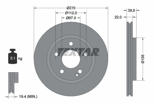 92124500 TEXTAR Тормозной диск (фото 1)