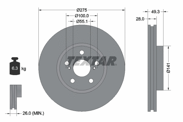 92142003 TEXTAR Тормозной диск (фото 1)
