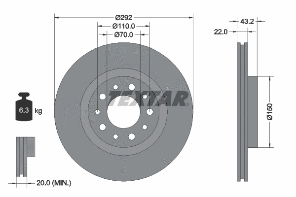 92145300 TEXTAR Тормозной диск (фото 1)